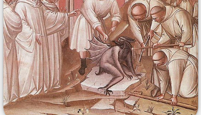 Représentation ancienne du démon chassé par les moines